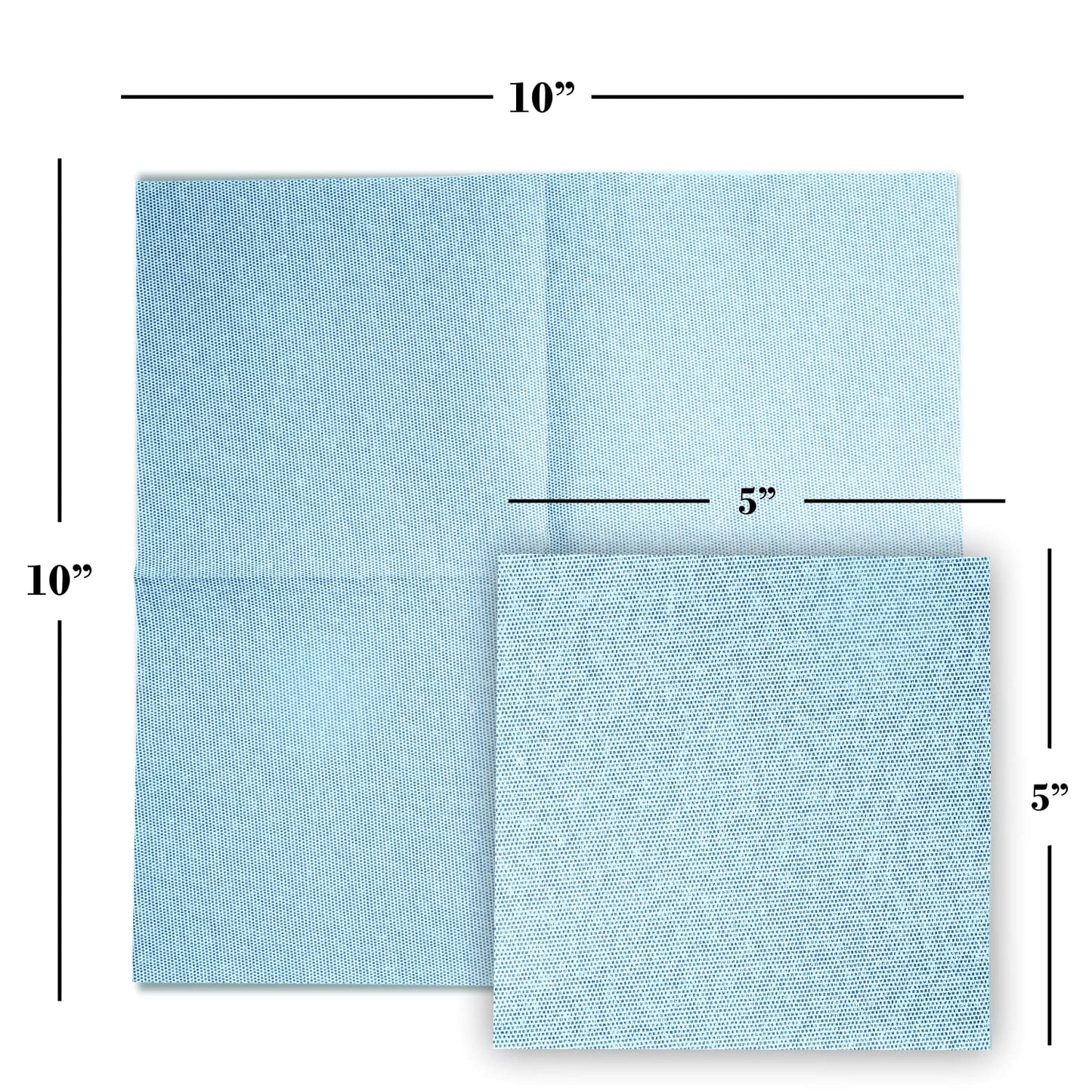 Naperee blue denim beverage napkins 10x10 and 5x5 inch displayed