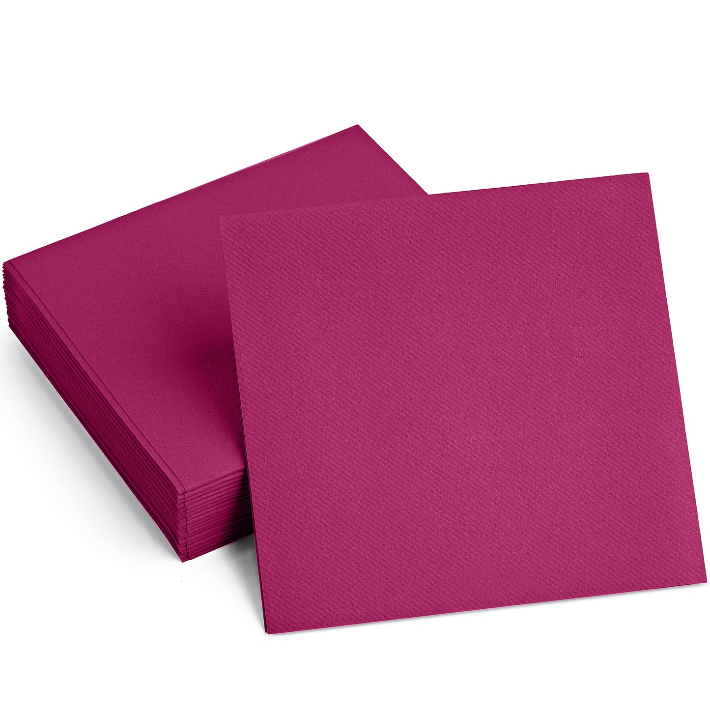 BG-CLN-FUSH/100, Linen-feel fuchsia napkins folded in stack on white surface