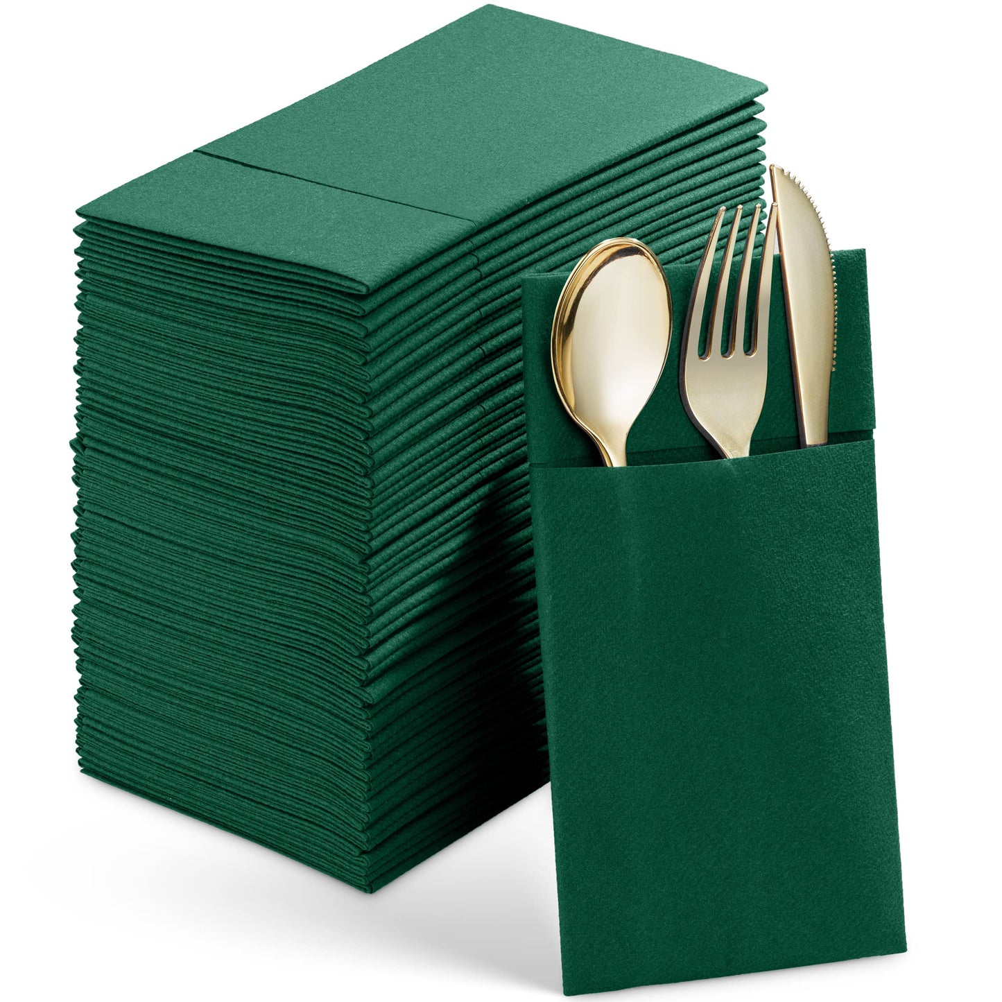 SV-CPDN6-GREN/50, Green Linen-feel disposable napkin with pocket for flatware by Servietto