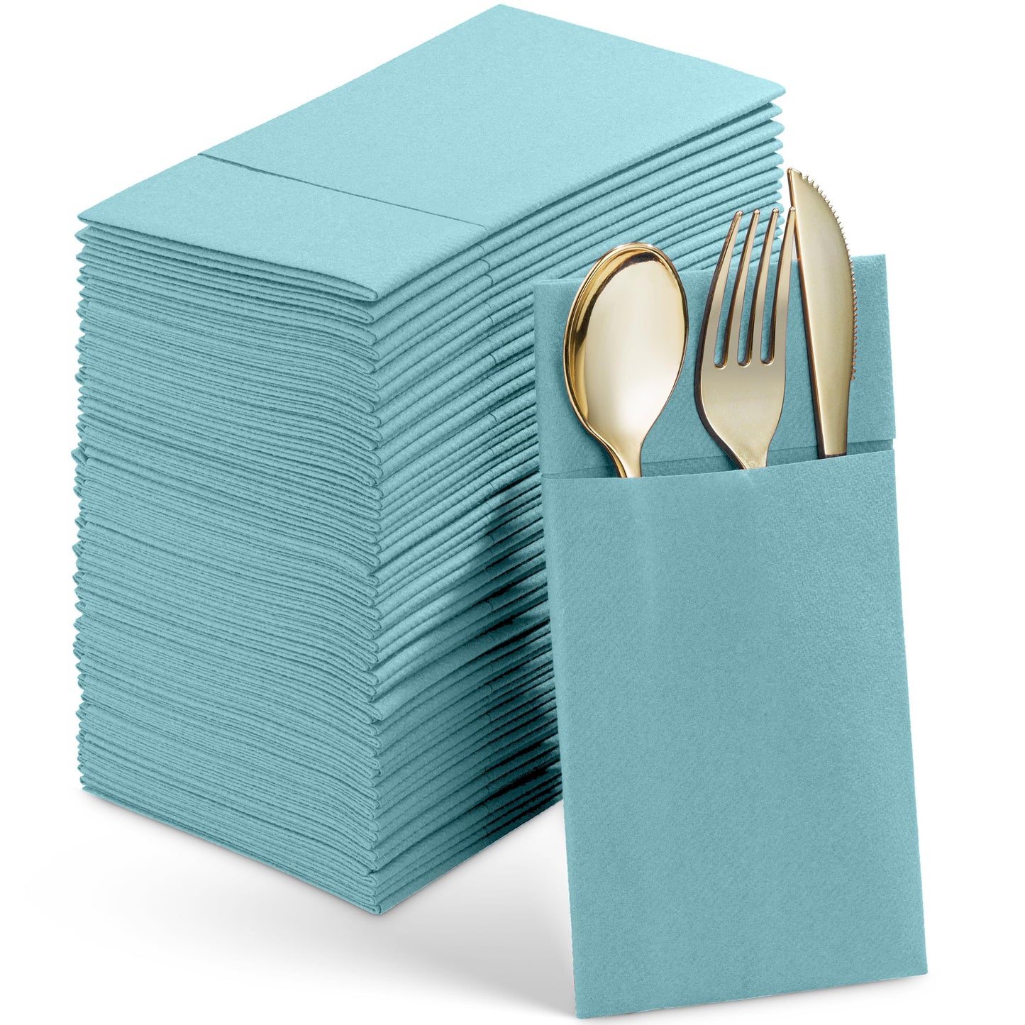 SV-CPDN6-PBLU/50, Pale Blue Linen-feel disposable napkin with pocket for flatware by Servietto
