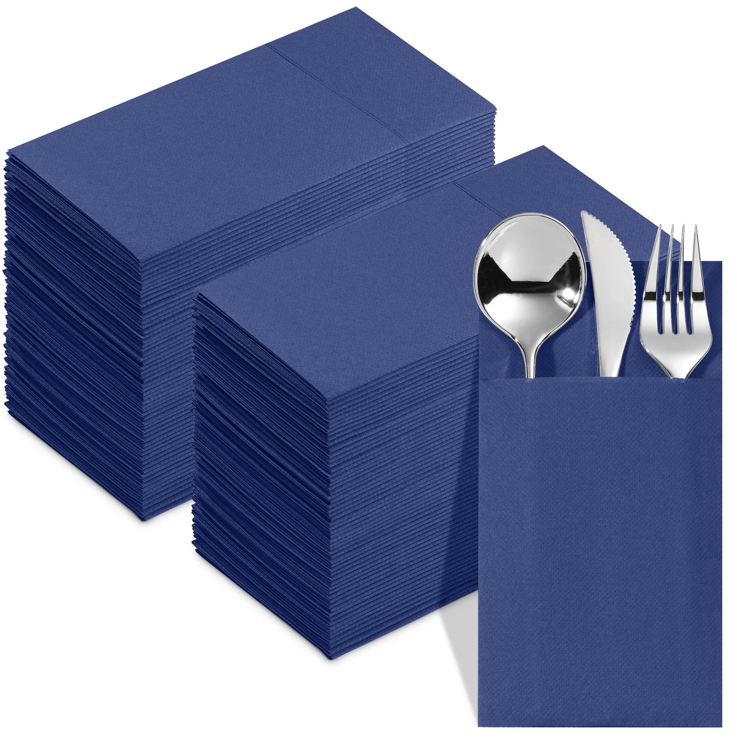 NP-PPPDN-DBLU-100, Blue Elegant 15x15 dinner napkin with built-in flatware pocket design