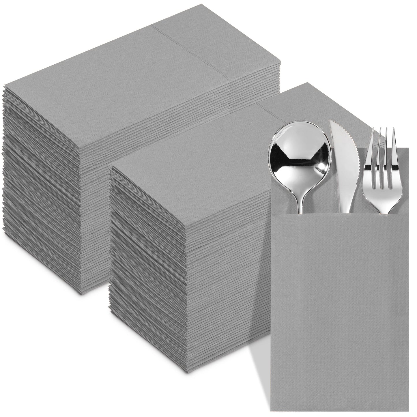 NP-PPPDN-GREY-100, Grey Elegant 15x15 dinner napkin with built-in flatware pocket design