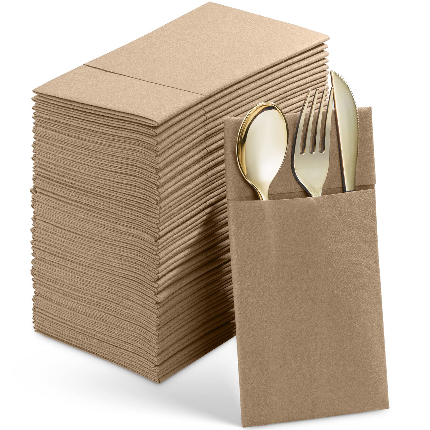 SV-CPDN6-WOOD/50, Wood Linen-feel disposable napkin with pocket for flatware by Servietto
