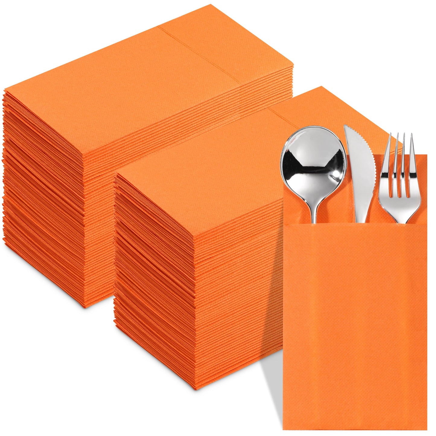 NP-PPPDN-ORNG-100, Orange Elegant 15x15 dinner napkin with built-in flatware pocket design