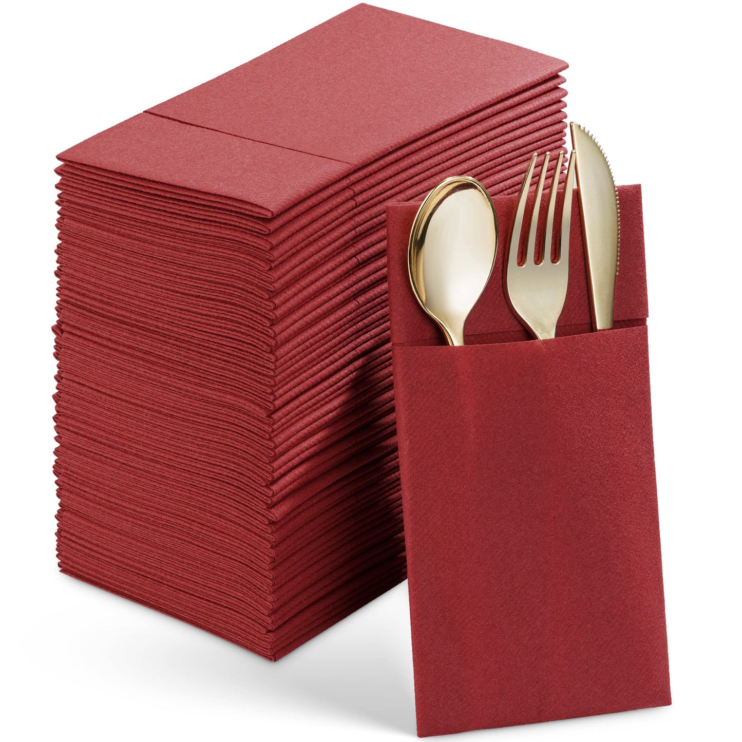 SV-CPDN6-BRGD/50, Burgundy Linen-feel disposable napkin with pocket for flatware by Servietto