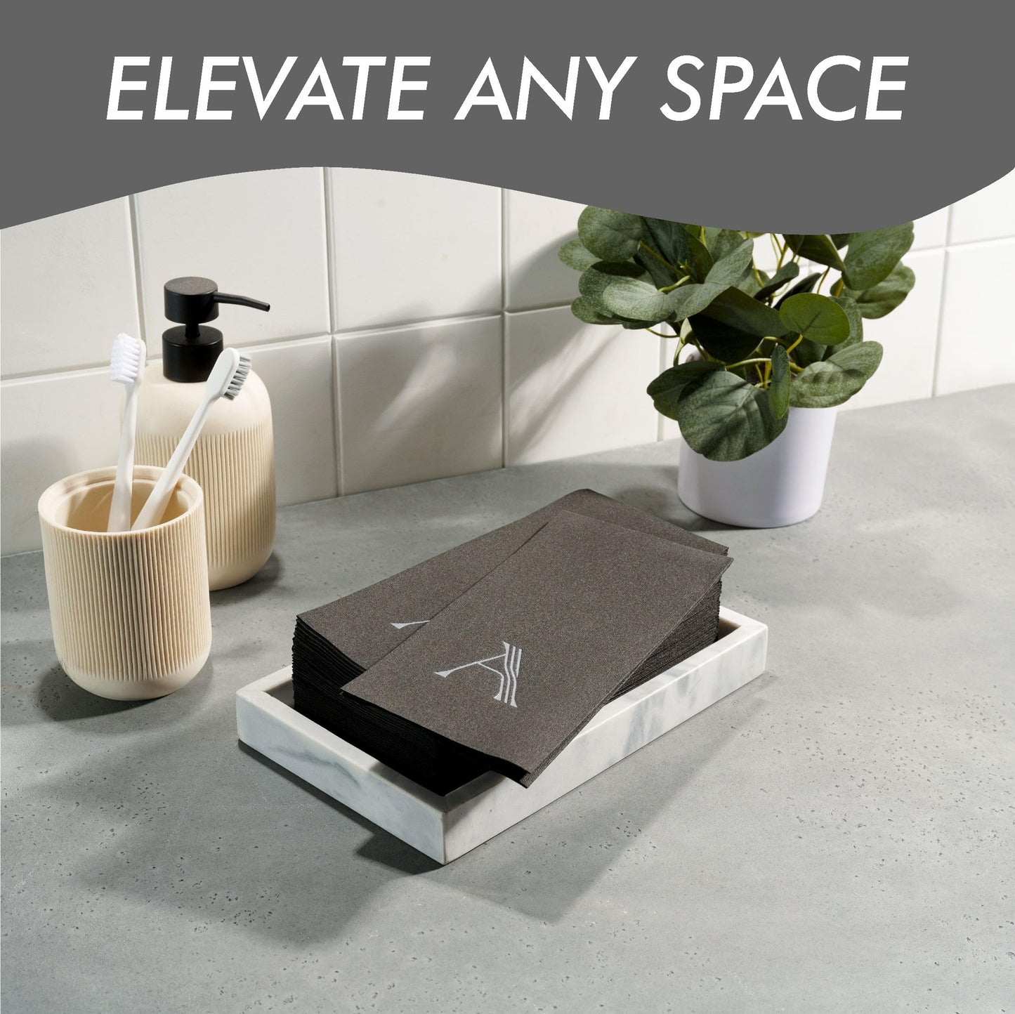 elevate any space with Black disposable guest towel stamped in silver foil
