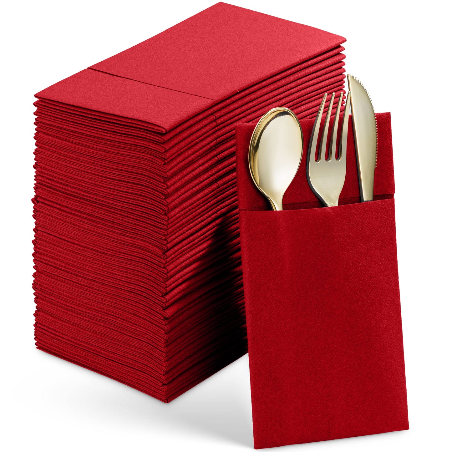 SV-CPDN6-FRED/50, Red Linen-feel disposable napkin with pocket for flatware by Servietto