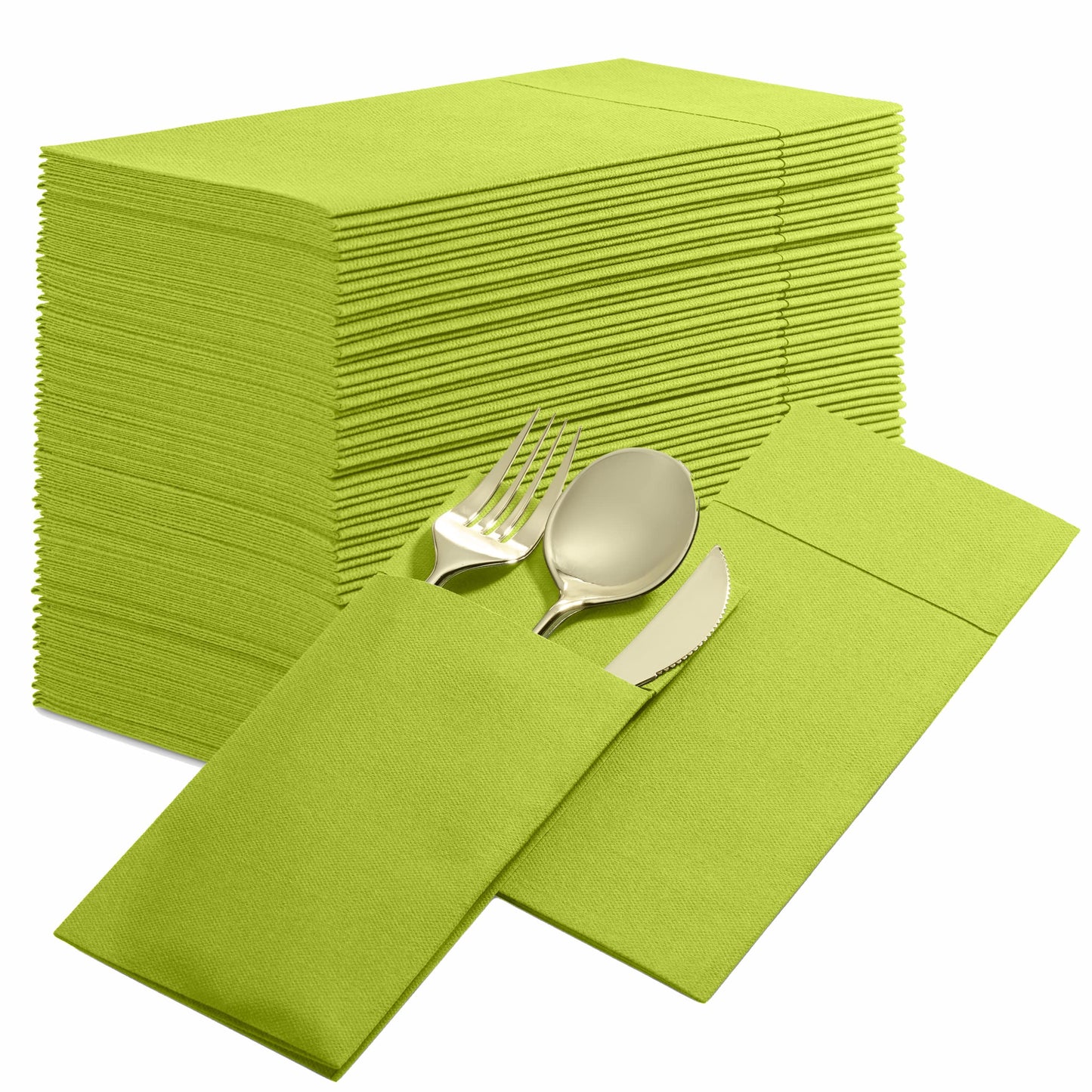 BG-CPDN-KIWI/50, BG-CPDN-KIWI/500, Kiwi BloominGoods 16x16 pocket dinner napkin with cutlery placed inside fold
