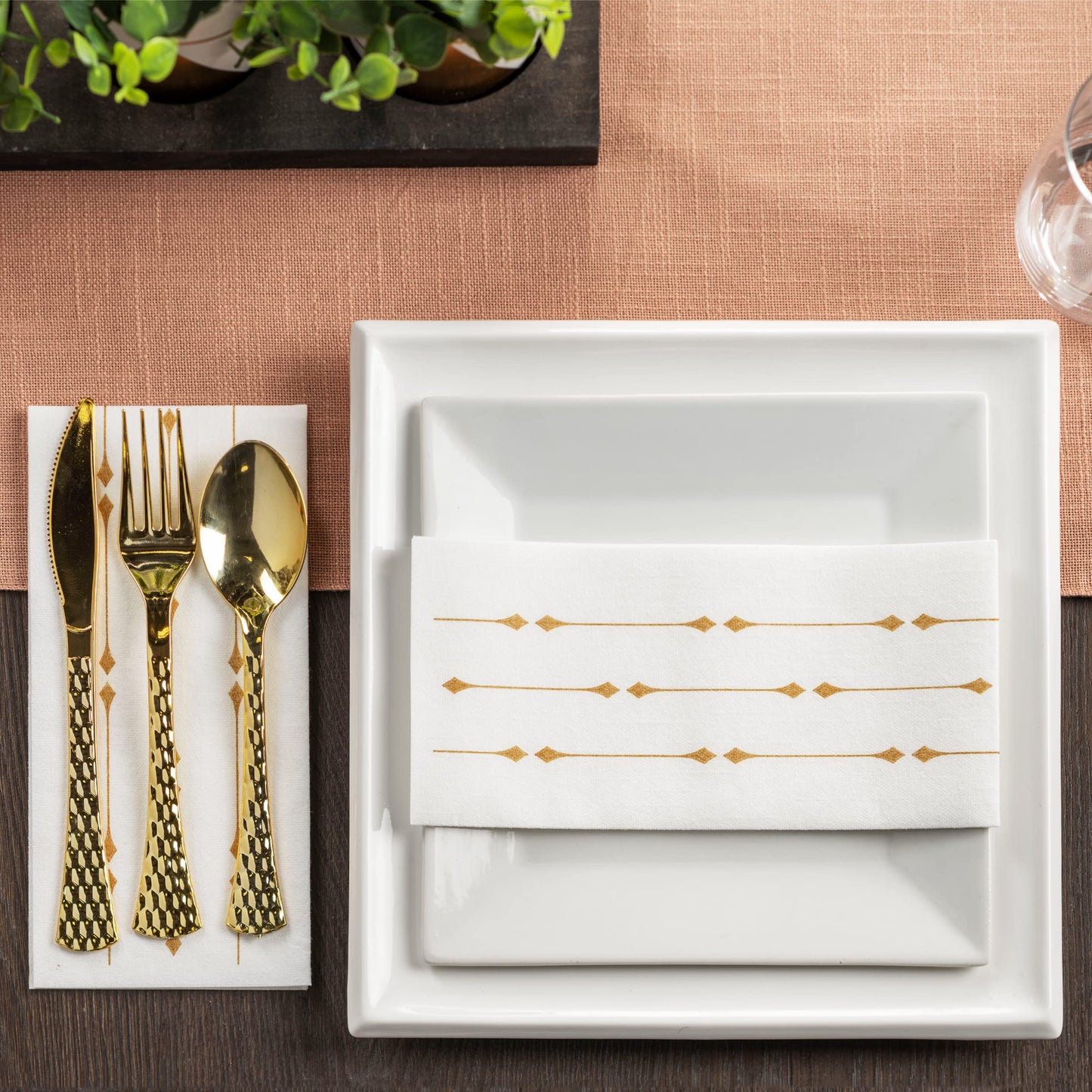 Decorative airlaid paper towel with gold diamond design for formal gatherings