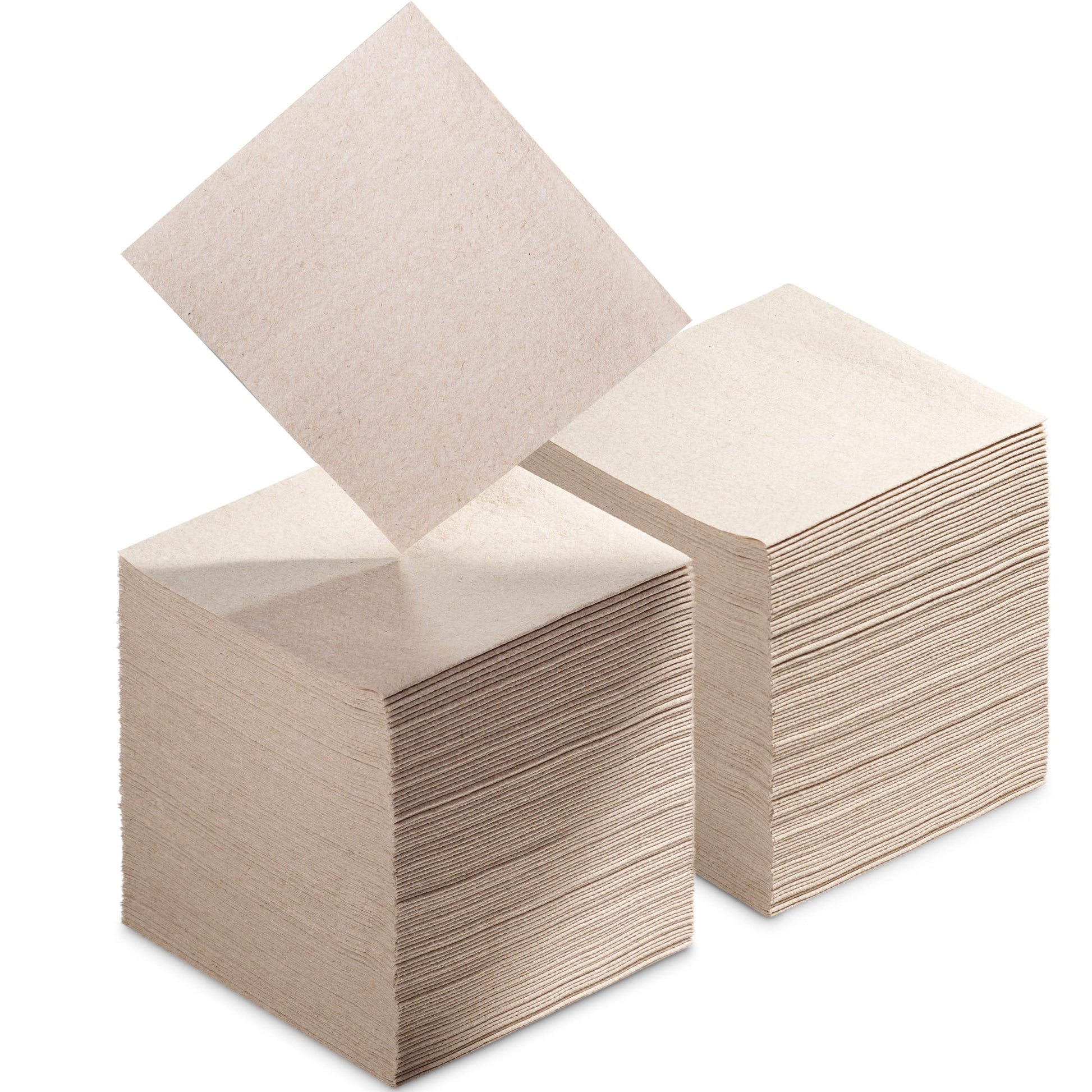 Stacked natural disposable napkins on white background