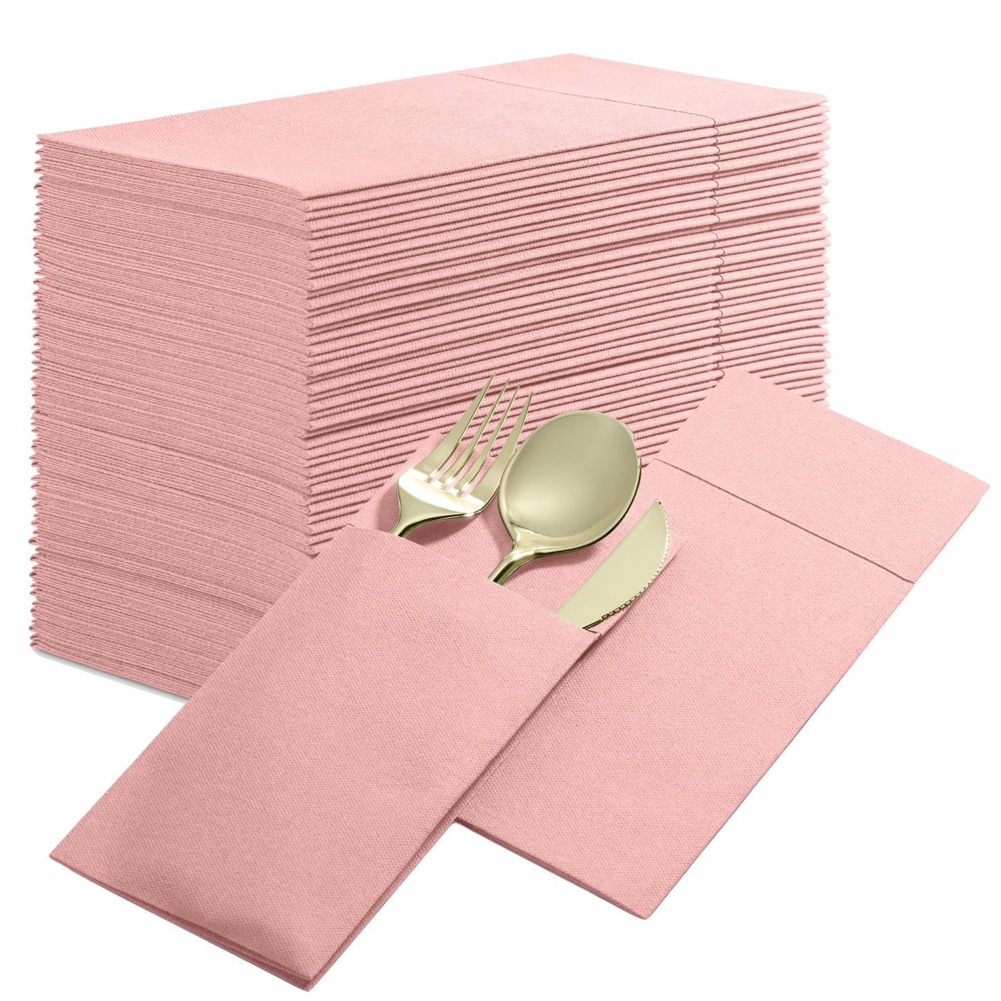 BG-CPDN-MLRS/50, BG-CPDN-MLRS/500, , Mellow Rose BloominGoods 16x16 pocket dinner napkin with cutlery placed inside fold