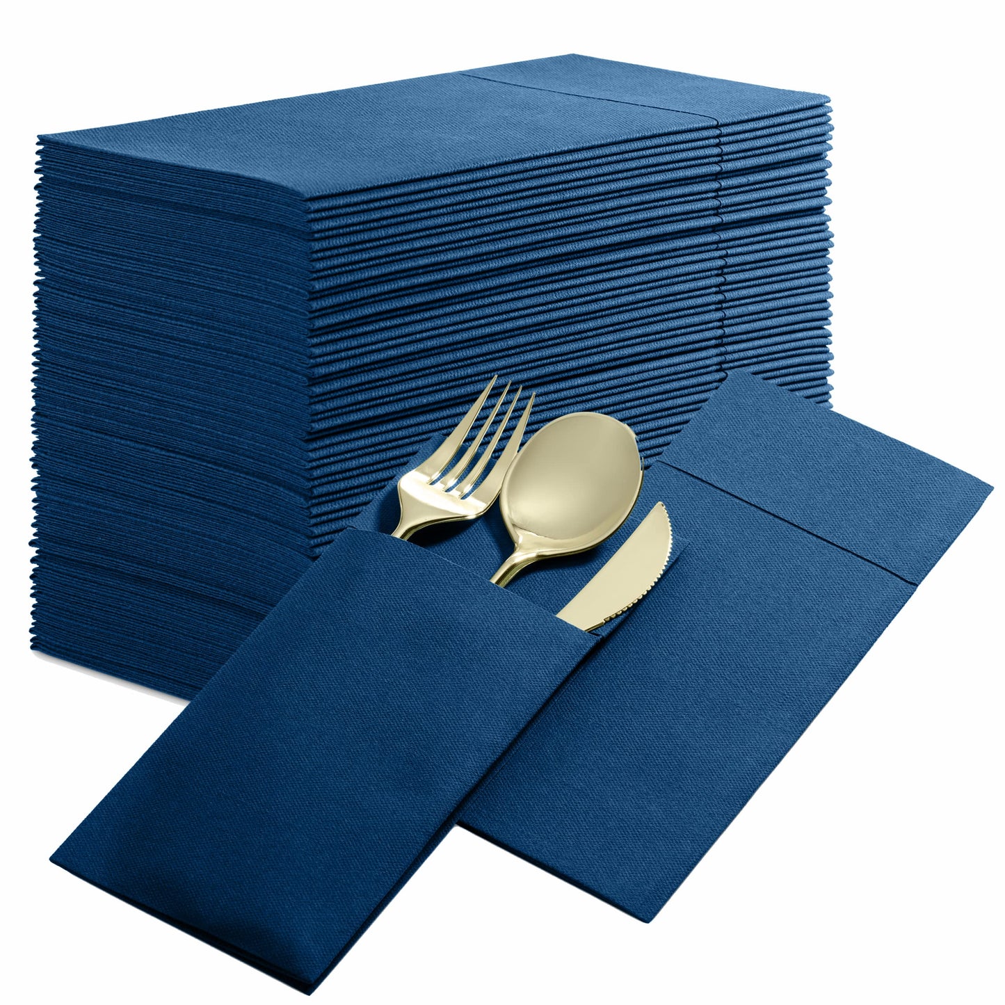 BG-CPDN-SBLU/50, BG-CPDN-SBLU/500, Blue BloominGoods 16x16 pocket dinner napkin with cutlery placed inside fold