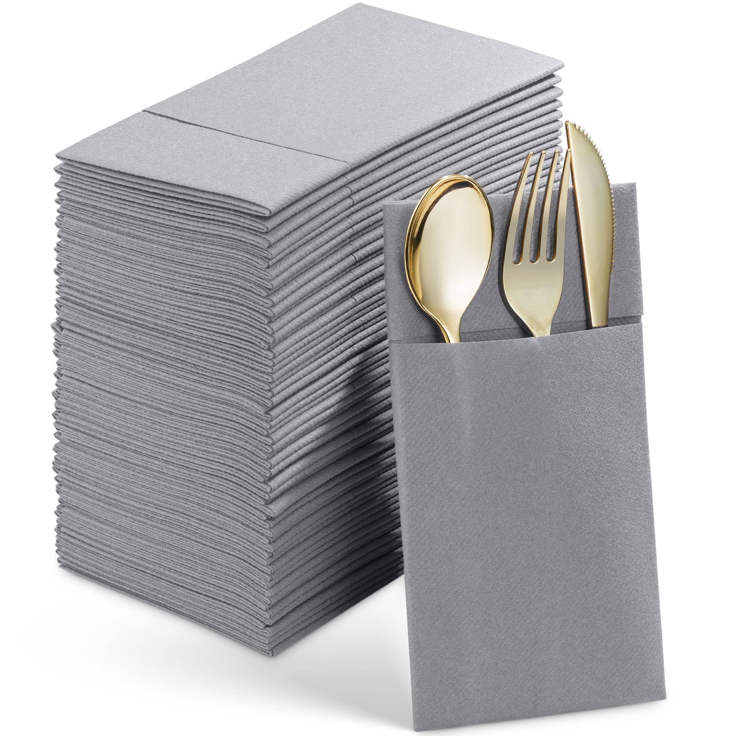 SV-CPDN6-CTGR/50, Grey Linen-feel disposable napkin with pocket for flatware by Servietto