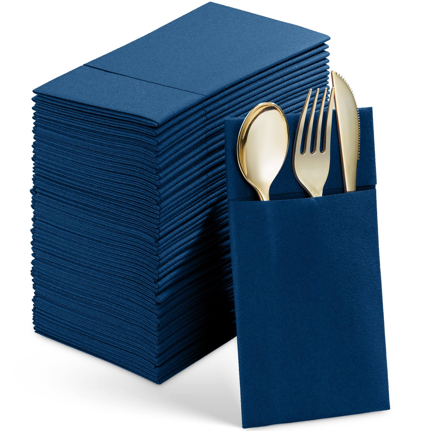SV-CPDN6-SBLU/50, Blue Linen-feel disposable napkin with pocket for flatware by Servietto