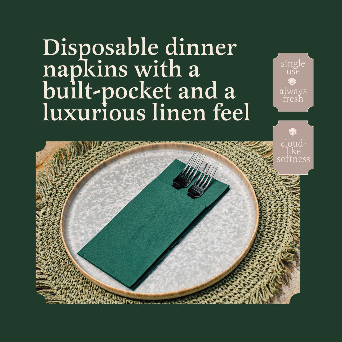 Disposable Linen-Feel Dinner Napkins with Pocket Napkins | Airlaid Paper, 16"x16"