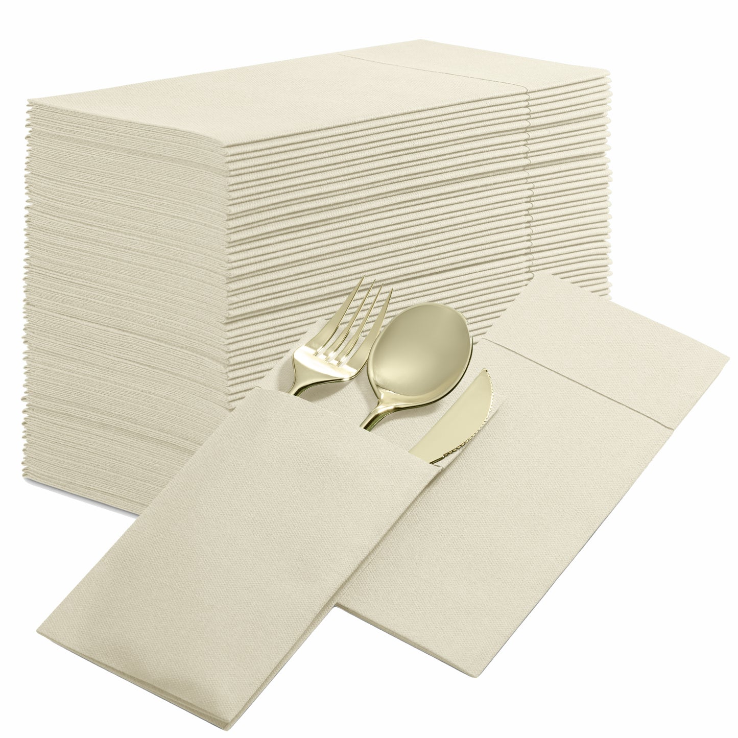 BG-CPDN-NCHP/50, BG-CPDN-NCHP/500, Cream BloominGoods 16x16 pocket dinner napkin with cutlery placed inside fold