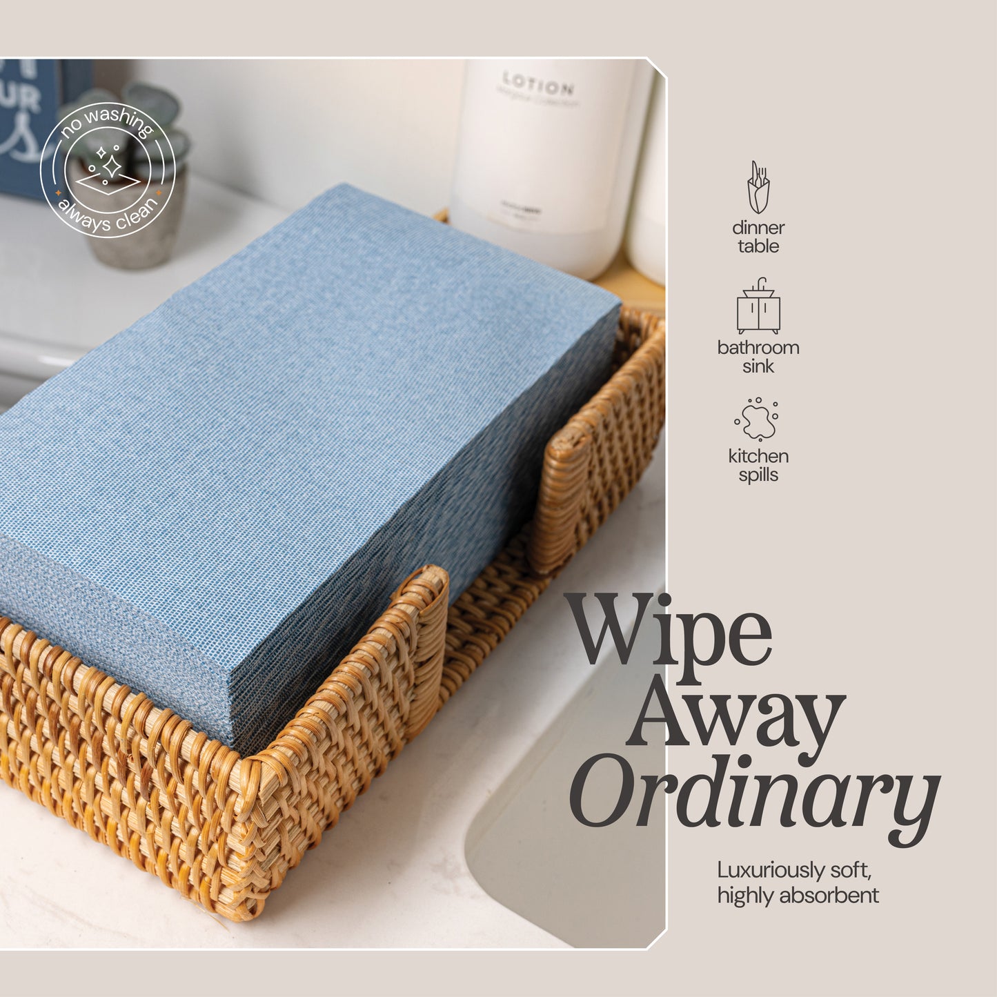 Soft blue napkin by Naperee for dinner table, kitchen, and bathroom use
