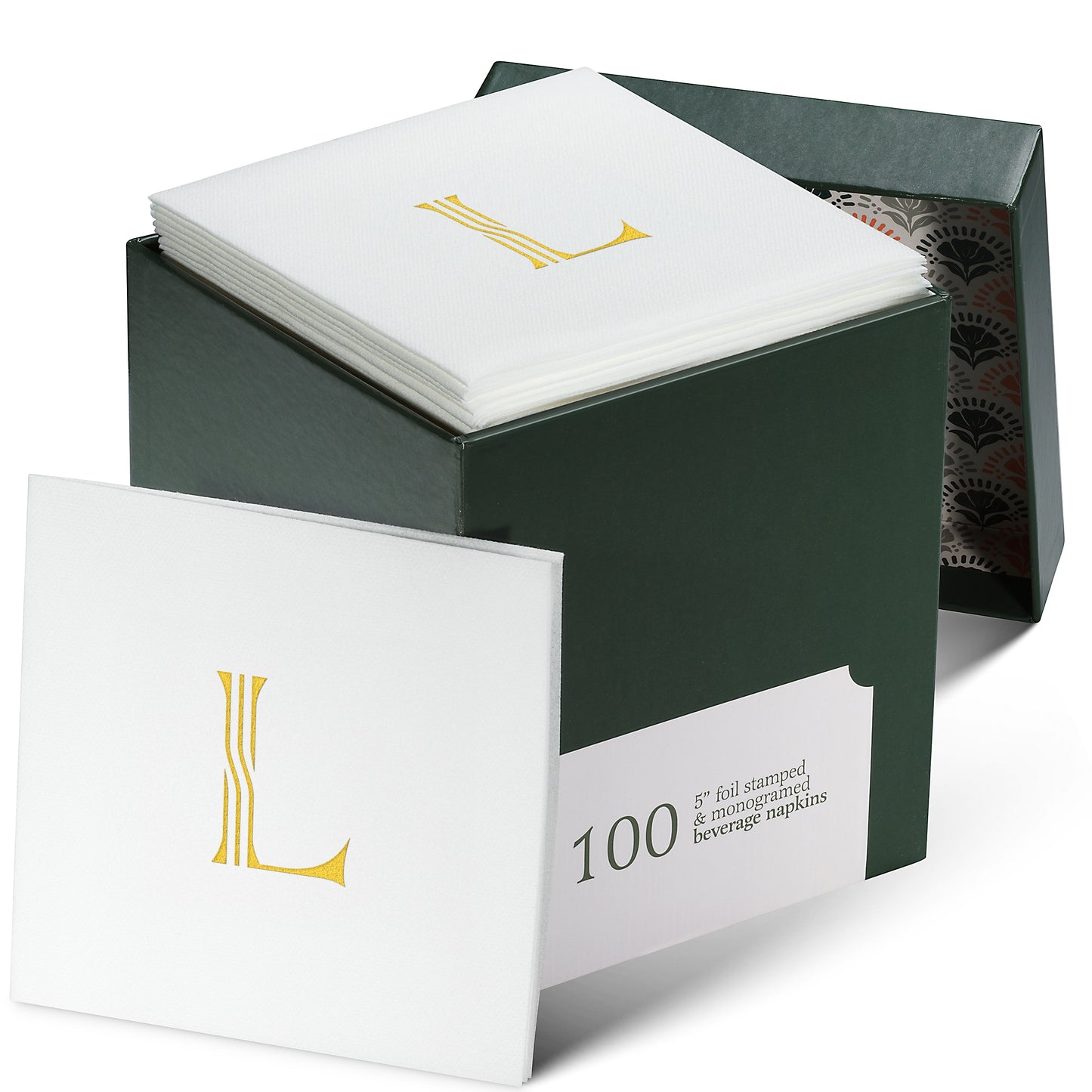 Disposable Linen-Feel White Cocktail Napkins Napkins | Gold Foil Stamp Monogram, Airlaid Paper, 10"x10", 100-Pack