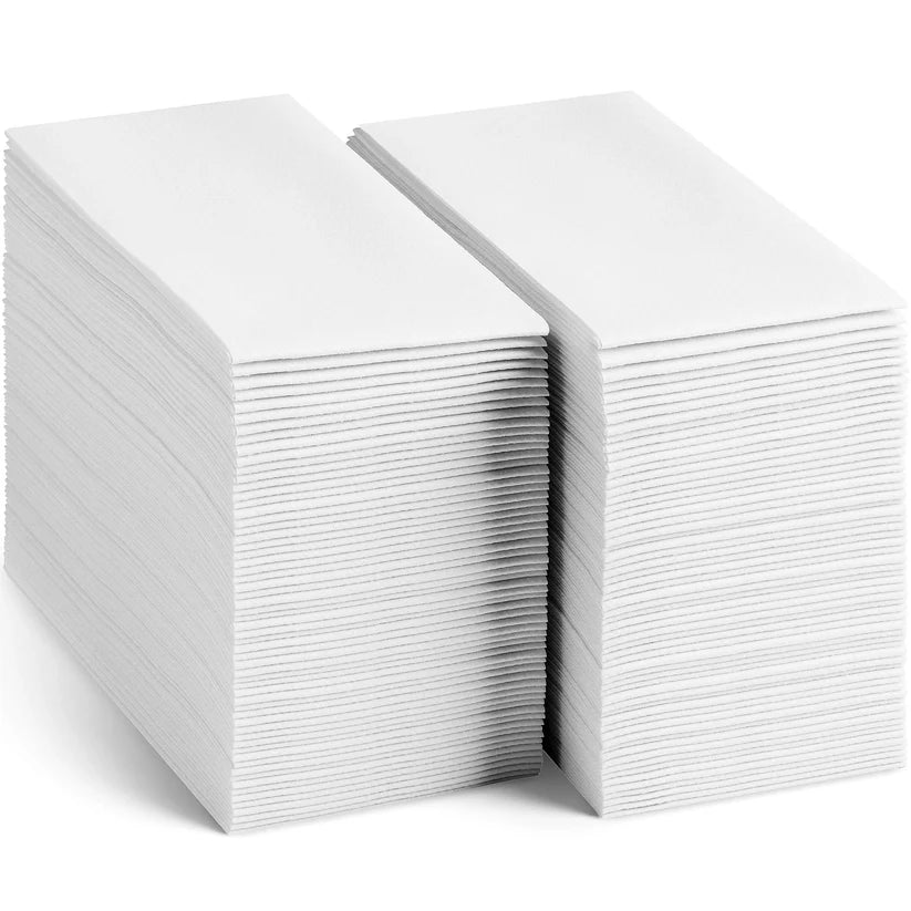 Stack of Servietto white guest towel showing soft linen-feel texture