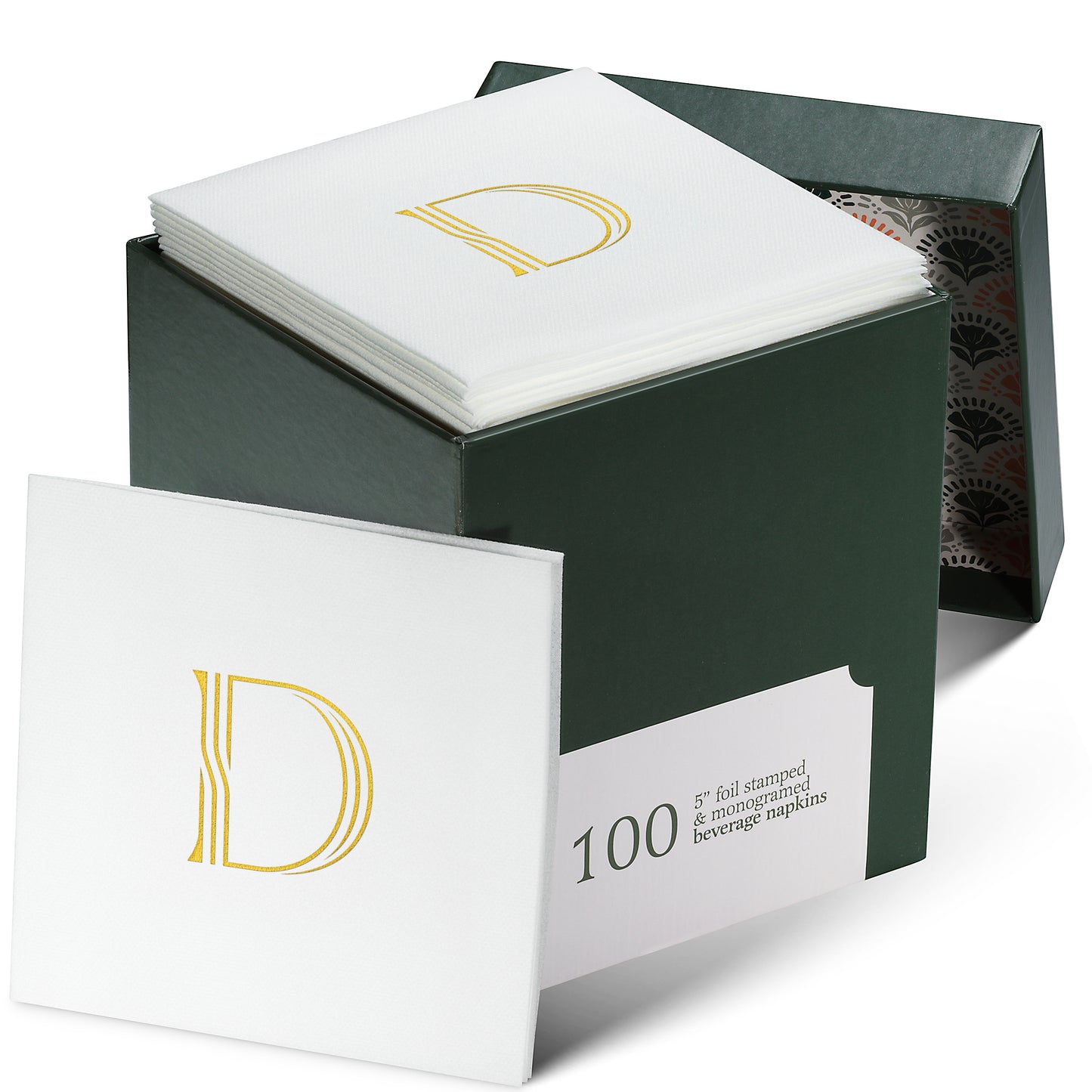 Disposable Linen-Feel White Cocktail Napkins Napkins | Gold Foil Stamp Monogram, Airlaid Paper, 10"x10", 100-Pack