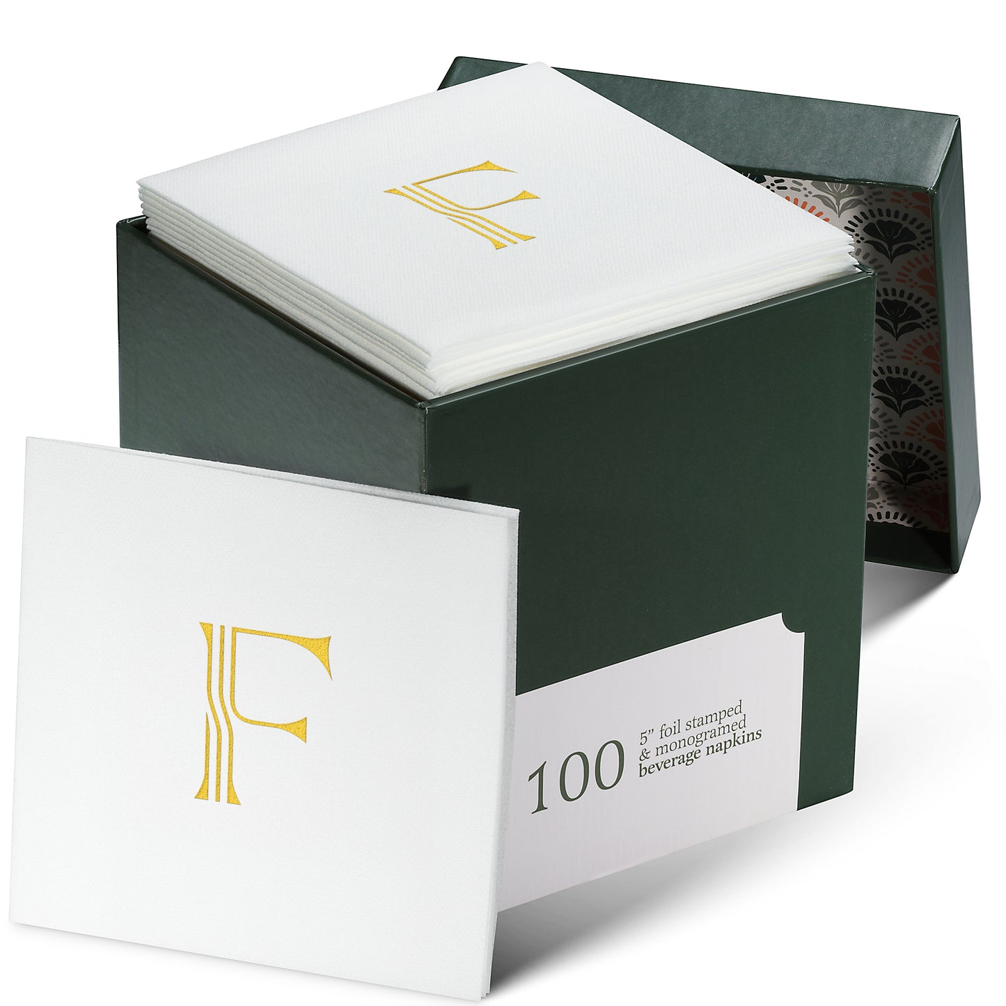 Disposable Linen-Feel White Cocktail Napkins Napkins | Gold Foil Stamp Monogram, Airlaid Paper, 10"x10", 100-Pack