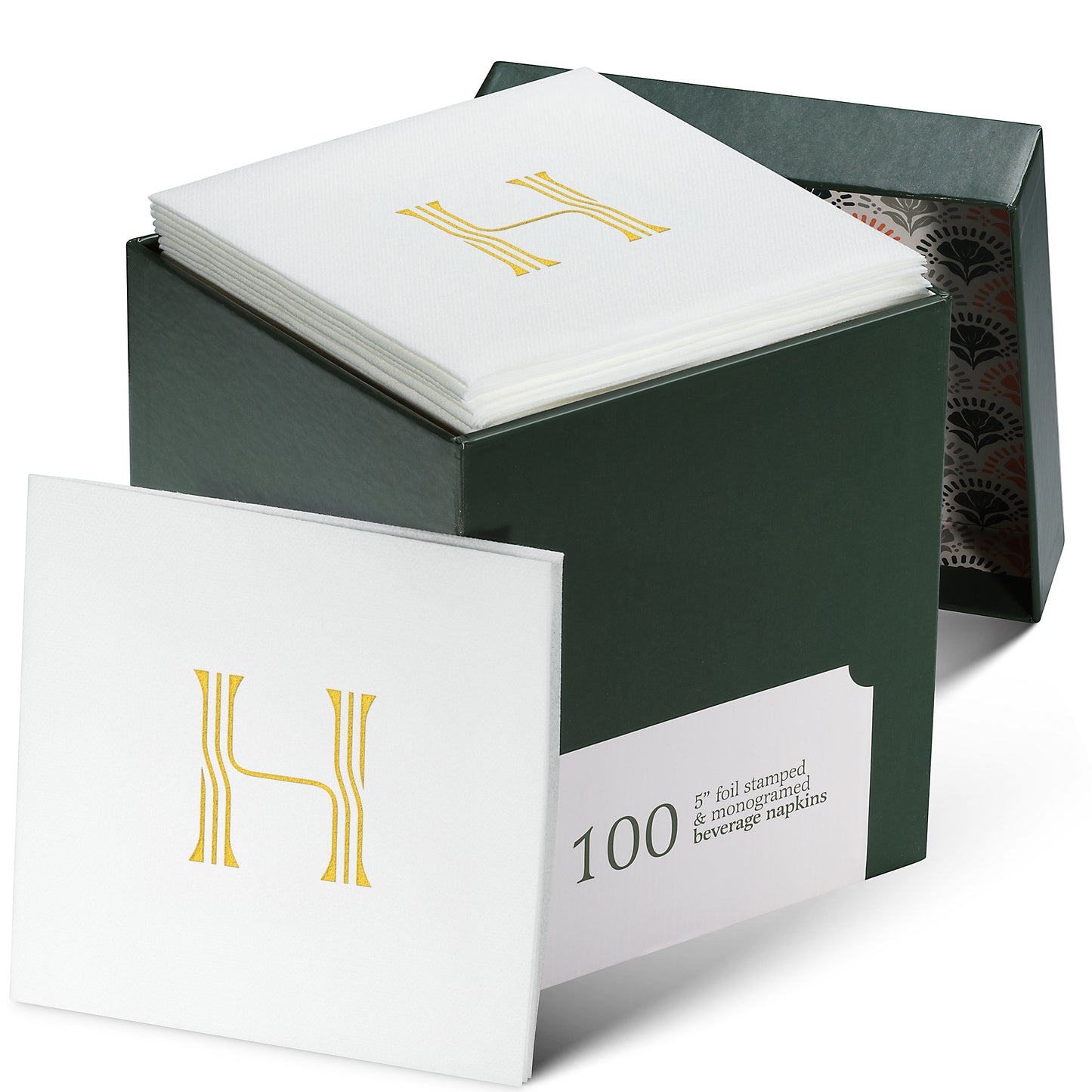 Disposable Linen-Feel White Cocktail Napkins Napkins | Gold Foil Stamp Monogram, Airlaid Paper, 10"x10", 100-Pack