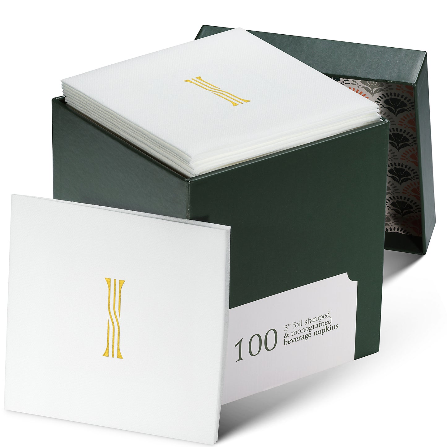 Disposable Linen-Feel White Cocktail Napkins Napkins | Gold Foil Stamp Monogram, Airlaid Paper, 10"x10", 100-Pack
