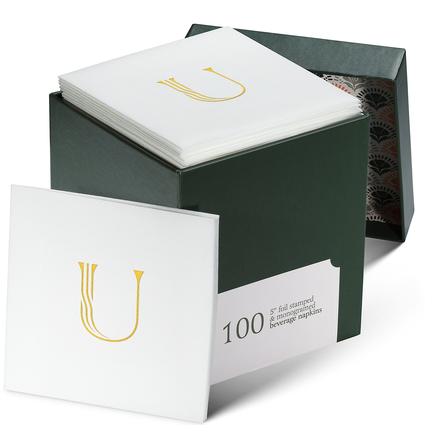 Disposable Linen-Feel White Cocktail Napkins Napkins | Gold Foil Stamp Monogram, Airlaid Paper, 10"x10", 100-Pack