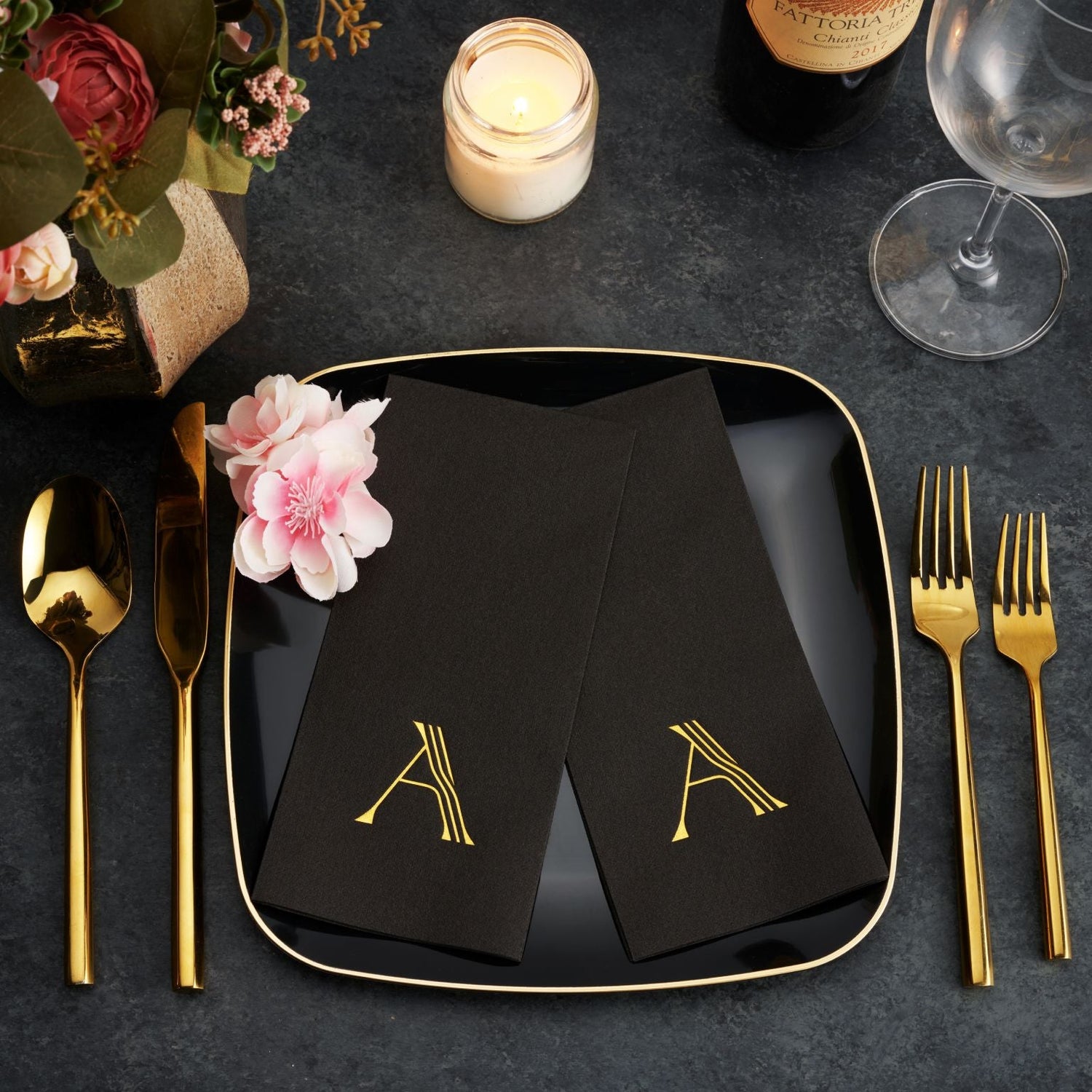 Black Linen Like Napkins