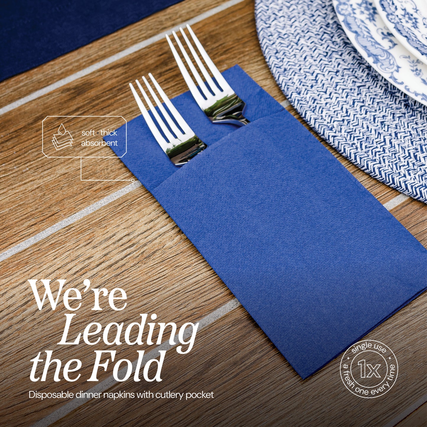 Disposable Dinner Pocket Napkins | Quilted Tissue Paper, 15"X15"