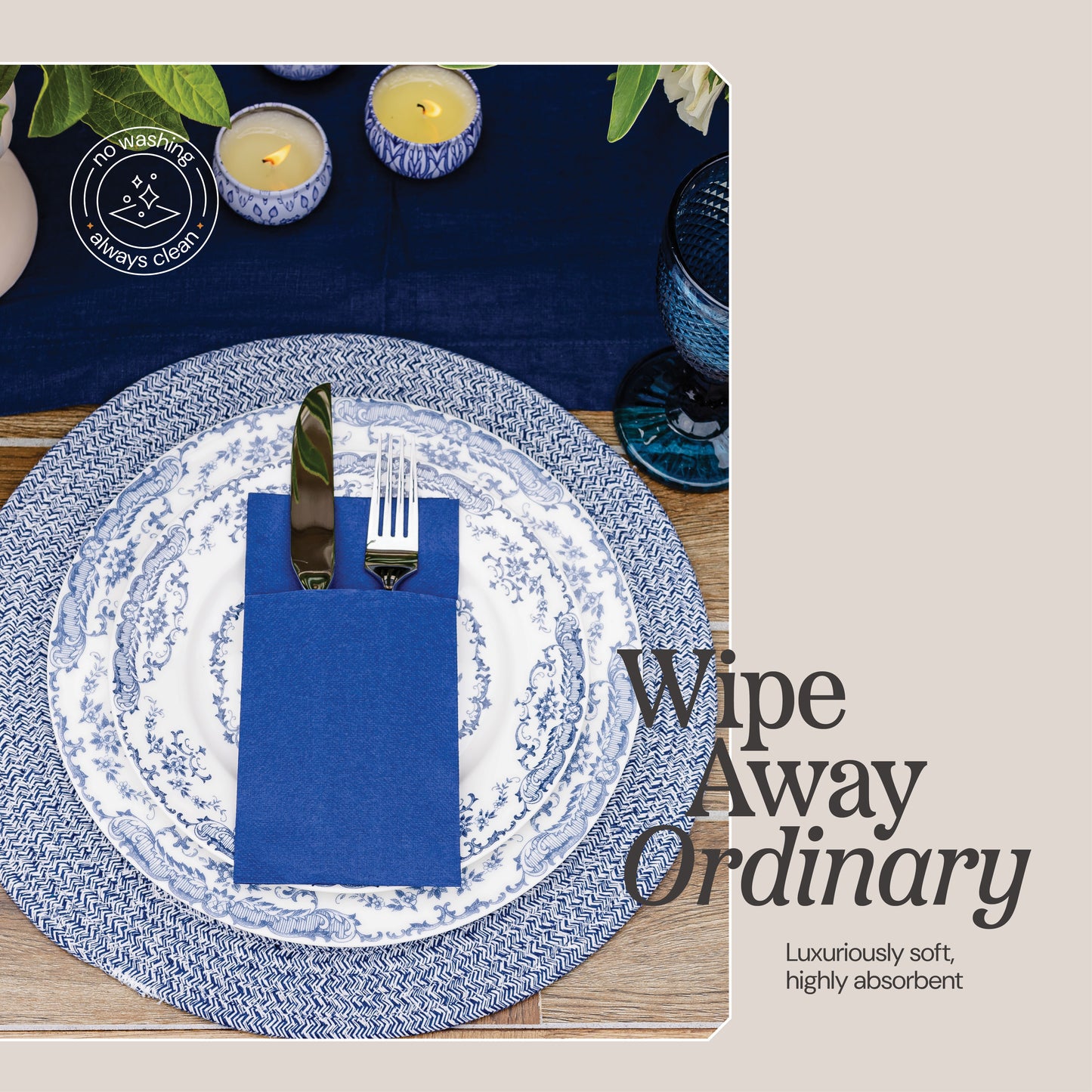 Disposable Dinner Pocket Napkins | Quilted Tissue Paper, 15"X15"