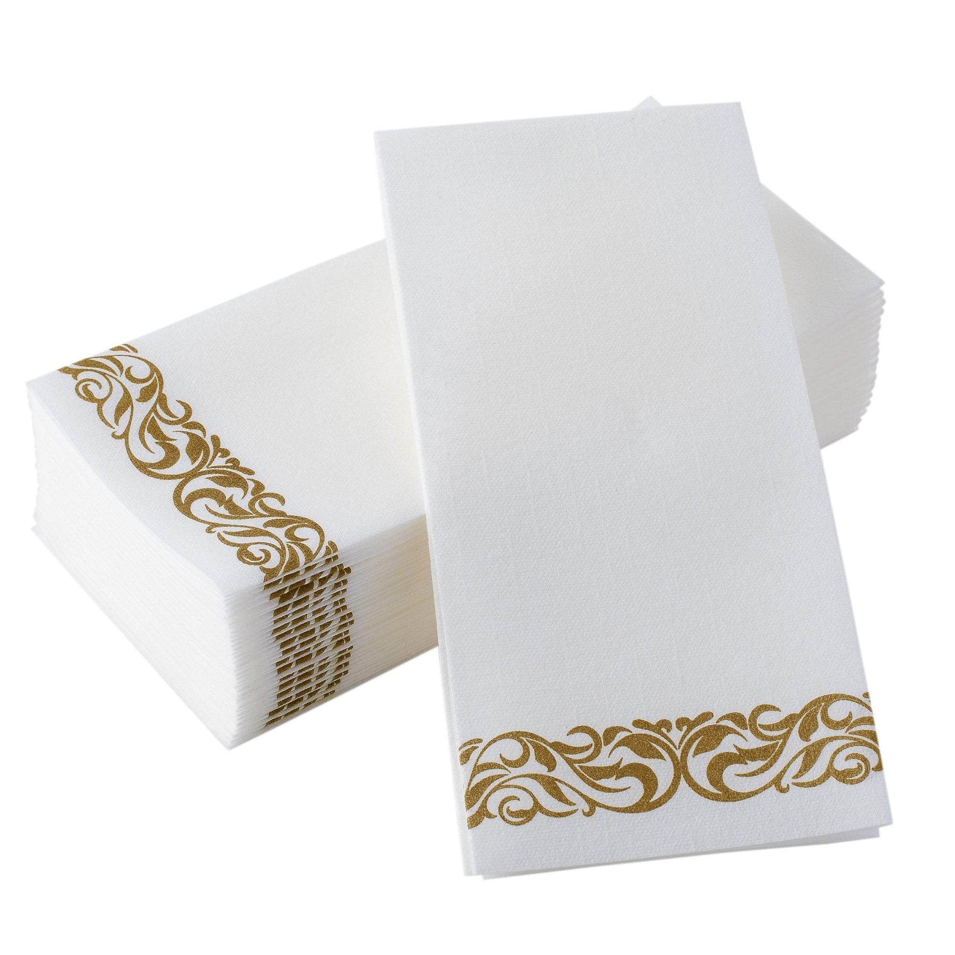 Disposable Linen-Feel Decorative Guest Towels | Gold Floral Design | Airlaid Paper, 12"x17" - Naptec Paper - BloominGoods