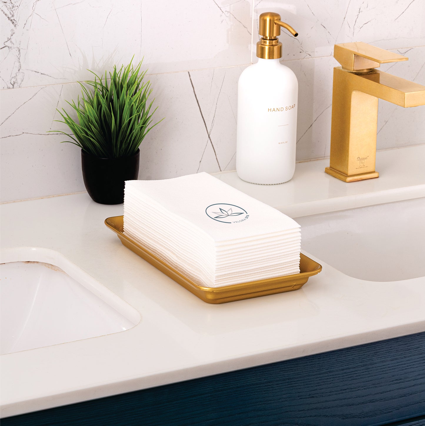 Disposable Bathroom Napkins | Linen-Feel Guest Towels | 12" x 17" White Airlaid Paper Napkins - Color Printing