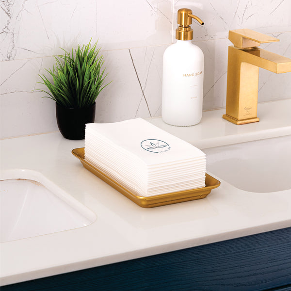 Disposable Bathroom Napkins | Linen-Feel Guest Towels | 12" x 17" White Airlaid Paper Napkins - Color Printing