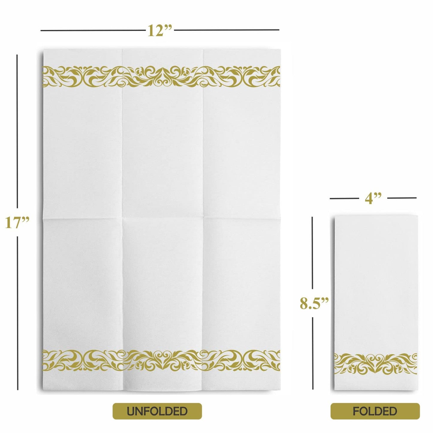 Disposable Linen-Feel Decorative Guest Towels | Gold Floral Design | Airlaid Paper, 12"x17"