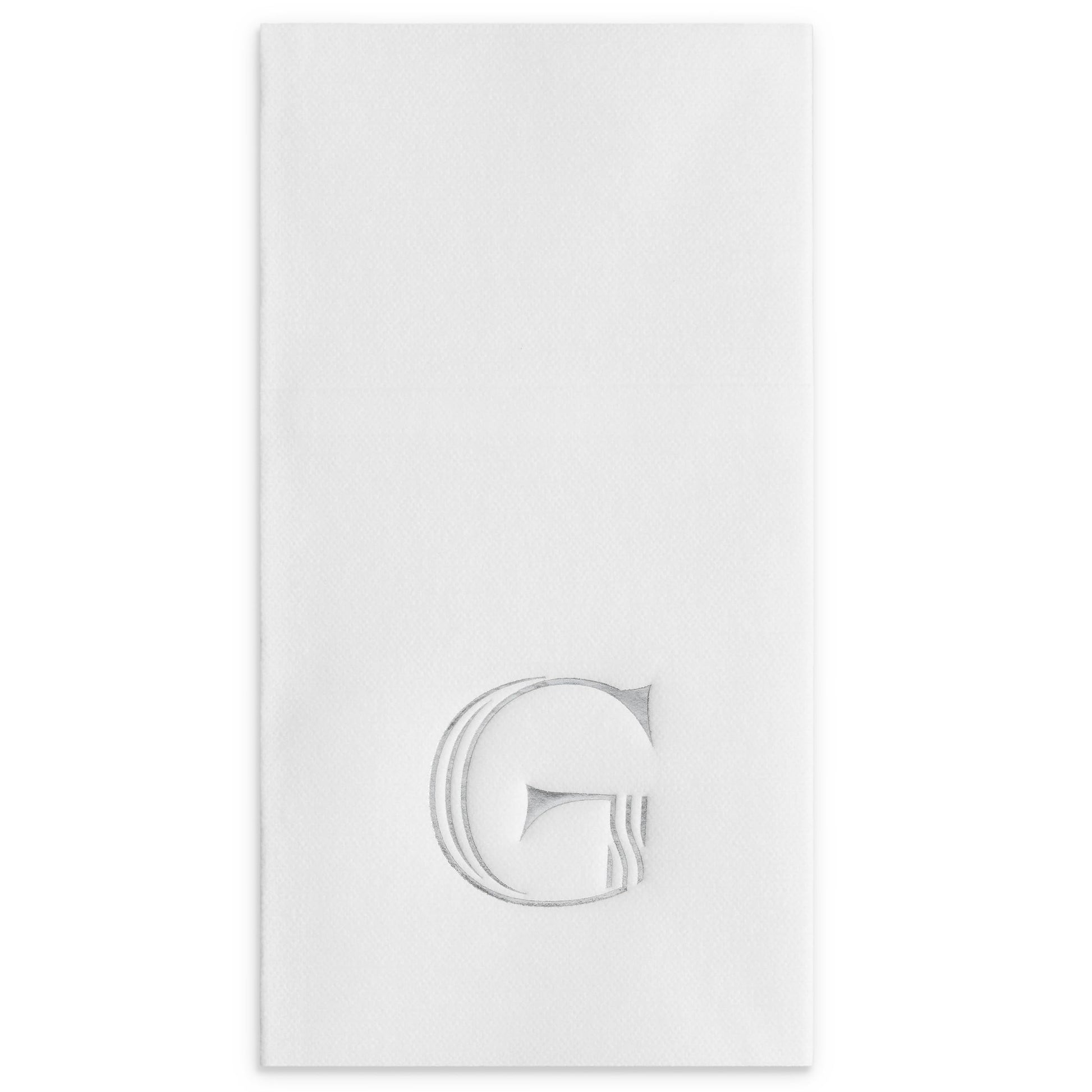 Disposable Linen-Feel White Guest Towel Napkins | Silver Foil Stamp Monogram, Airlaid Paper, 12"x17", 50-Pack - Naptec Paper - BloominGoods