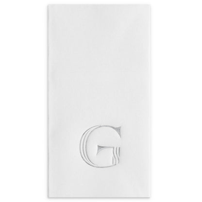 Disposable Linen-Feel White Guest Towel Napkins | Silver Foil Stamp Monogram, Airlaid Paper, 12"x17", 50-Pack - Naptec Paper - BloominGoods