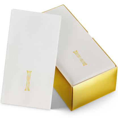 Disposable Linen-Feel White Guest Towel Napkins | Gold Foil Stamp Monogram, Airlaid Paper, 12"x17", 50-Pack - Naptec Paper - BloominGoods
