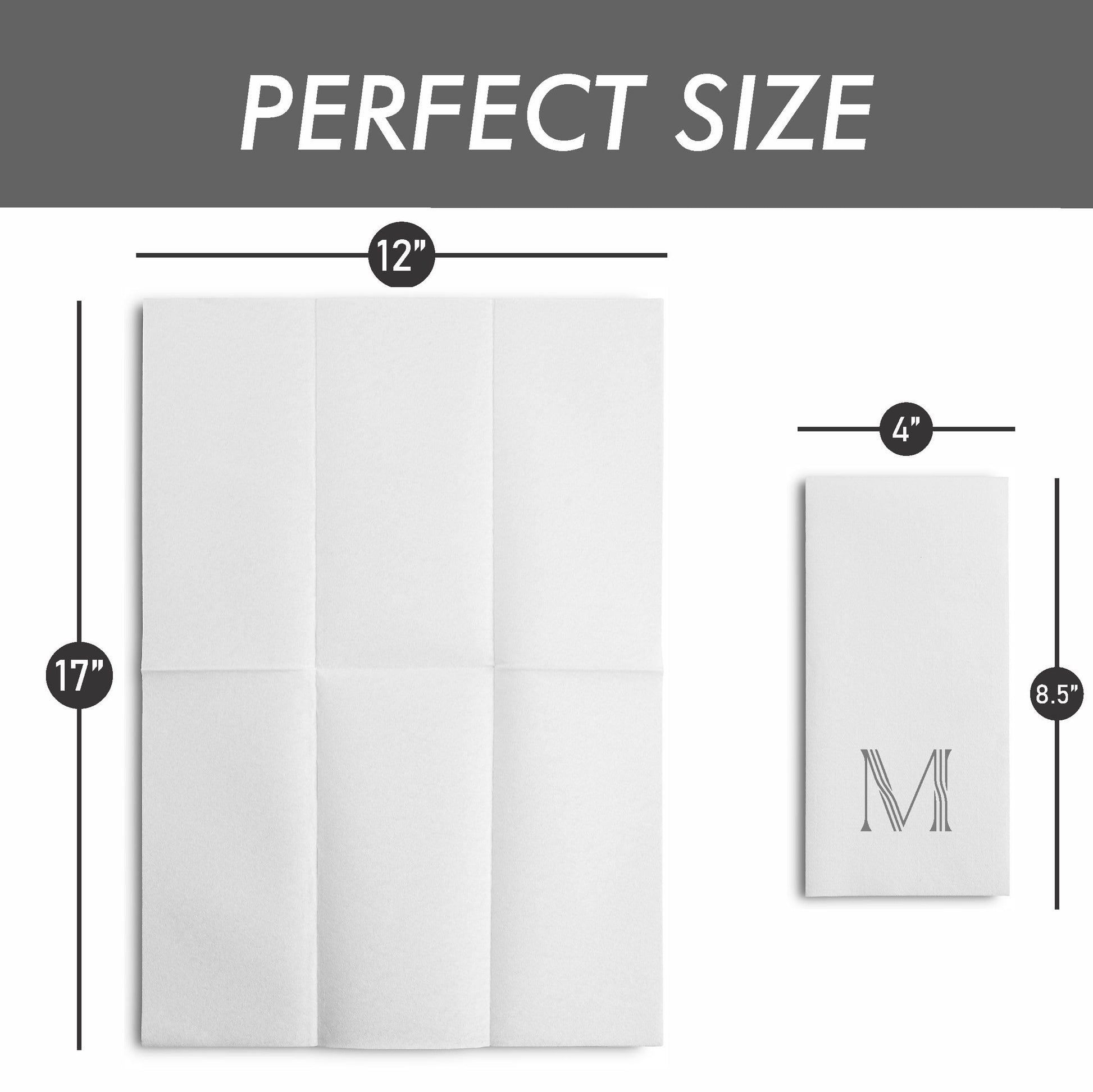 Disposable Linen-Feel White Guest Towel Napkins | Silver Foil Stamp Monogram, Airlaid Paper, 12"x17", 50-Pack - Naptec Paper - BloominGoods