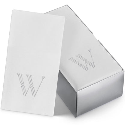 Disposable Linen-Feel White Guest Towel Napkins | Silver Foil Stamp Monogram, Airlaid Paper, 12"x17", 50-Pack - Naptec Paper - BloominGoods