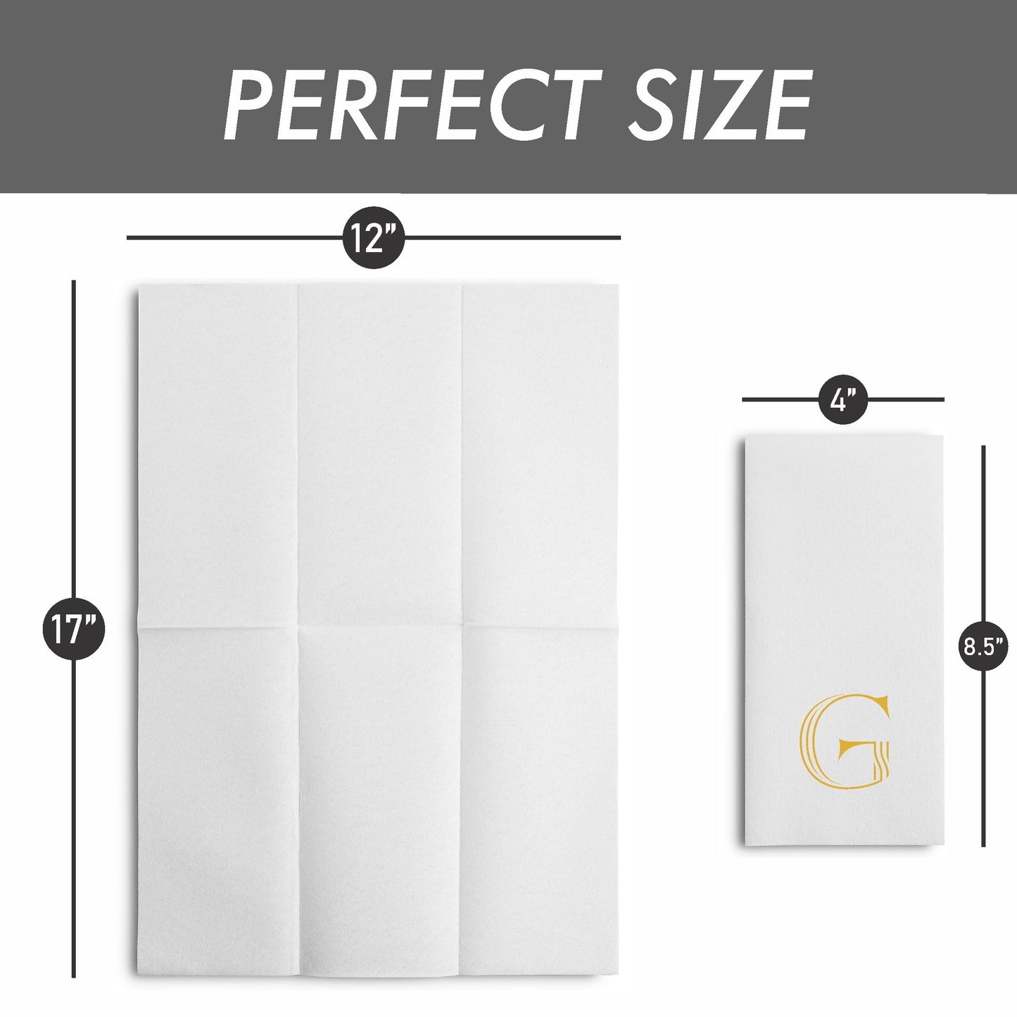 Disposable Linen-Feel White Guest Towel Napkins | Gold Foil Stamp Monogram, Airlaid Paper, 12"x17", 50-Pack