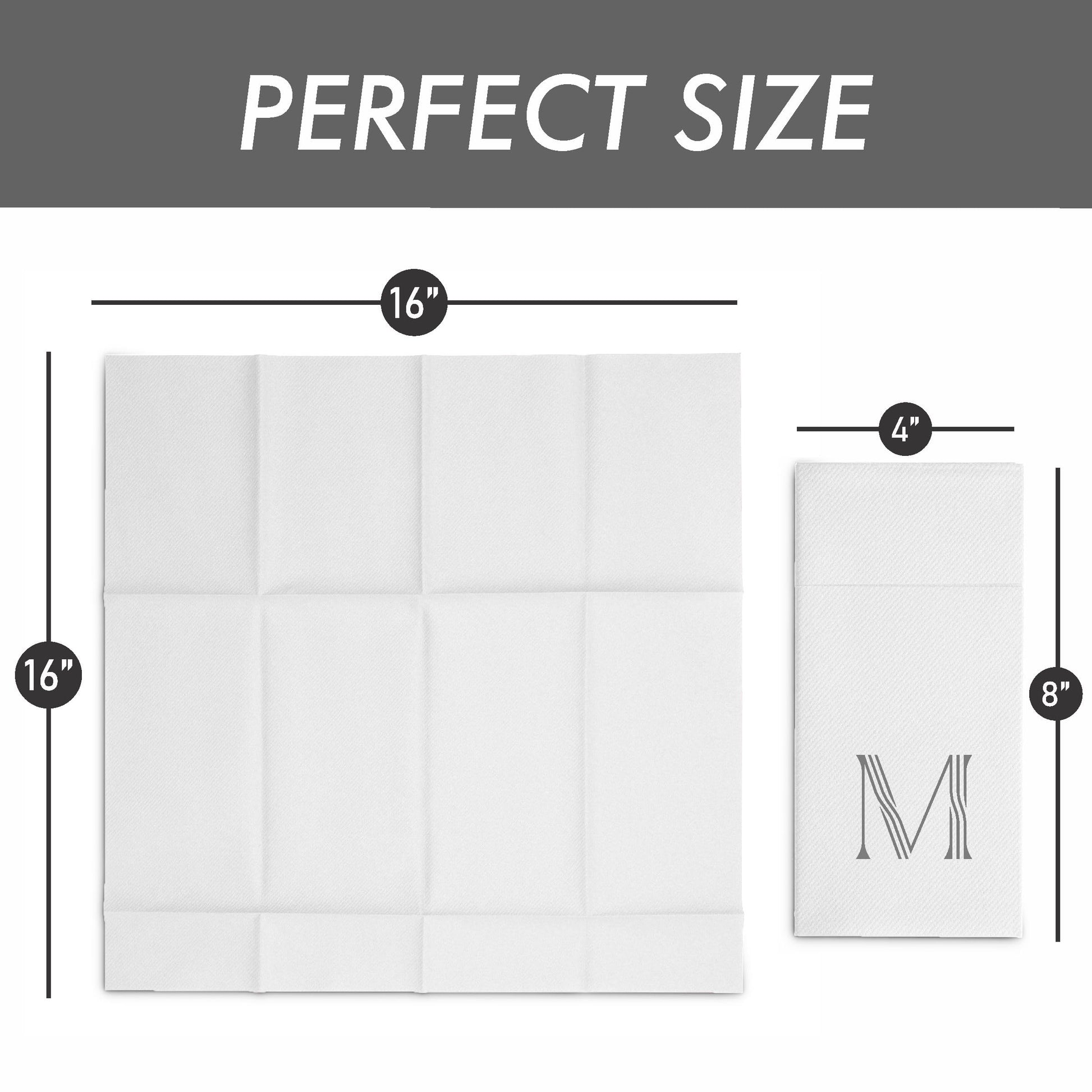 Disposable Linen-Feel White Napkins With Pocket For Flatware | Silver Foil Stamp Monogram, Airlaid Paper, 16"x16", 50-Pack - Naptec Paper - BloominGoods