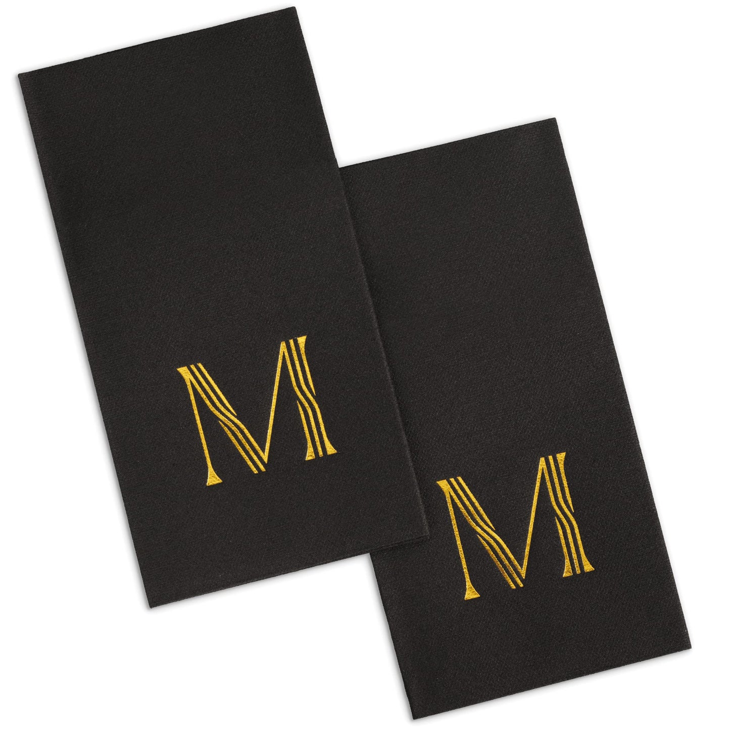 Disposable Linen-Feel Black Guest Towel Napkins | Gold Foil Stamp Monogram, Airlaid Paper, 12"x17", 50-Pack