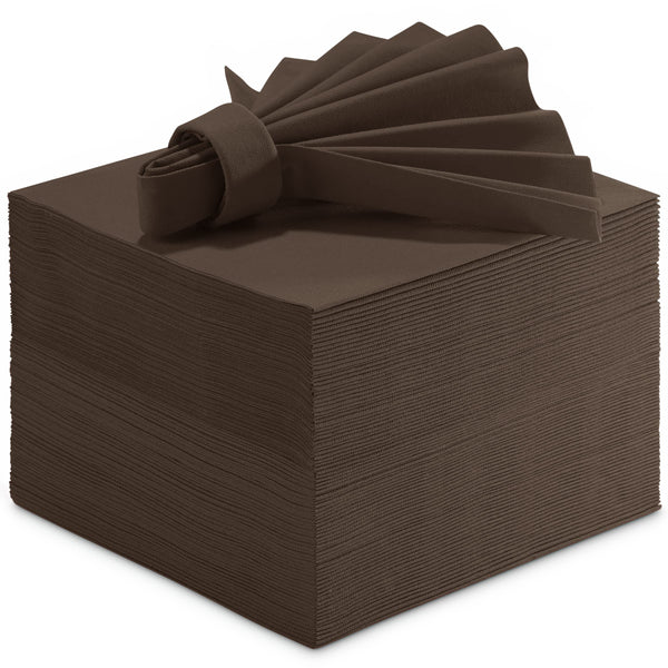 BG-CLLN-BRWN/50, Brown disposable linen-feel luncheon napkins with white background