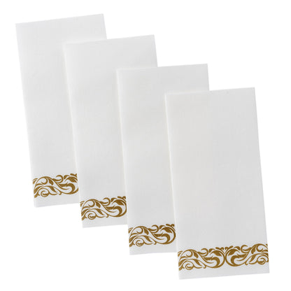 Disposable Linen-Feel Decorative Guest Towels | Gold Floral Design | Airlaid Paper, 12"x17"