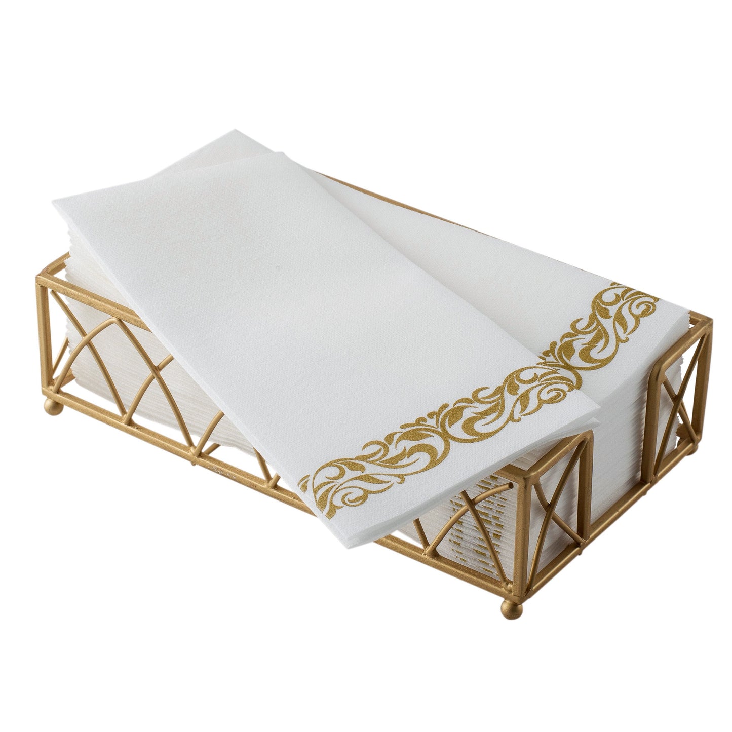 Disposable Linen-Feel Decorative Guest Towels | Gold Floral Design | Airlaid Paper, 12"x17"