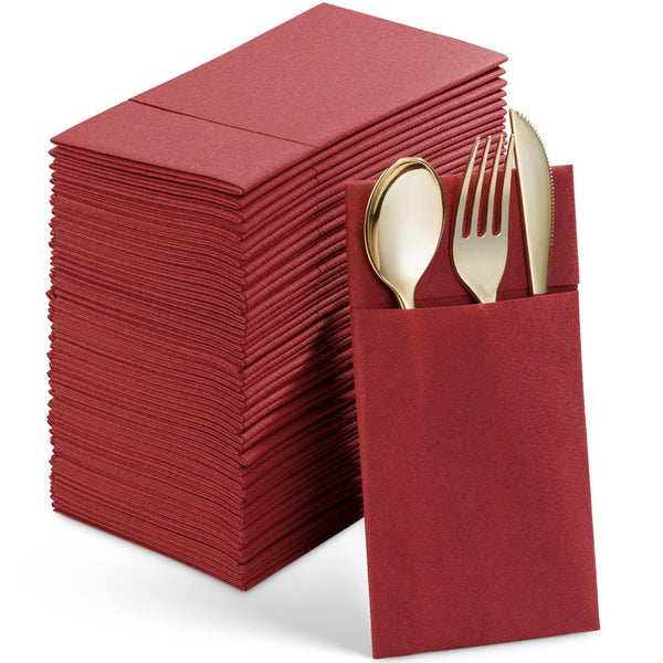 SV-CPDN6-BRGD/50, Burgundy Linen-feel disposable napkin with pocket for flatware by Servietto