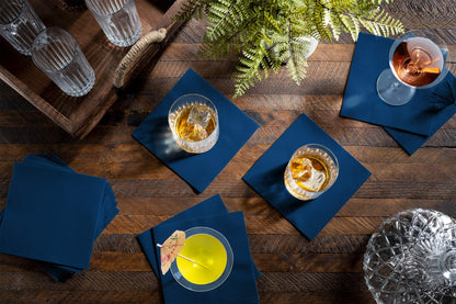 BG-CCN-DBLU/100, Disposable blue cocktail napkin under glass for formal use