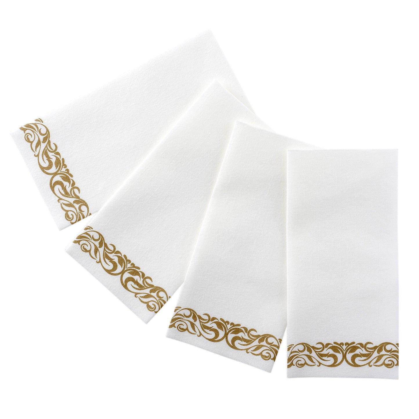 Disposable Linen-Feel Decorative Guest Towels | Gold Floral Design | Airlaid Paper, 12"x17"