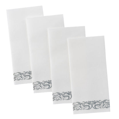 Disposable Linen-Feel Decorative Guest Towels | Silver Floral Design | Airlaid Paper, 12"x17"